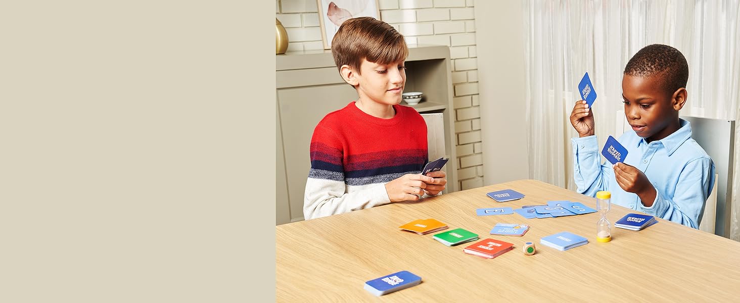 kids playing fun category board game with cards